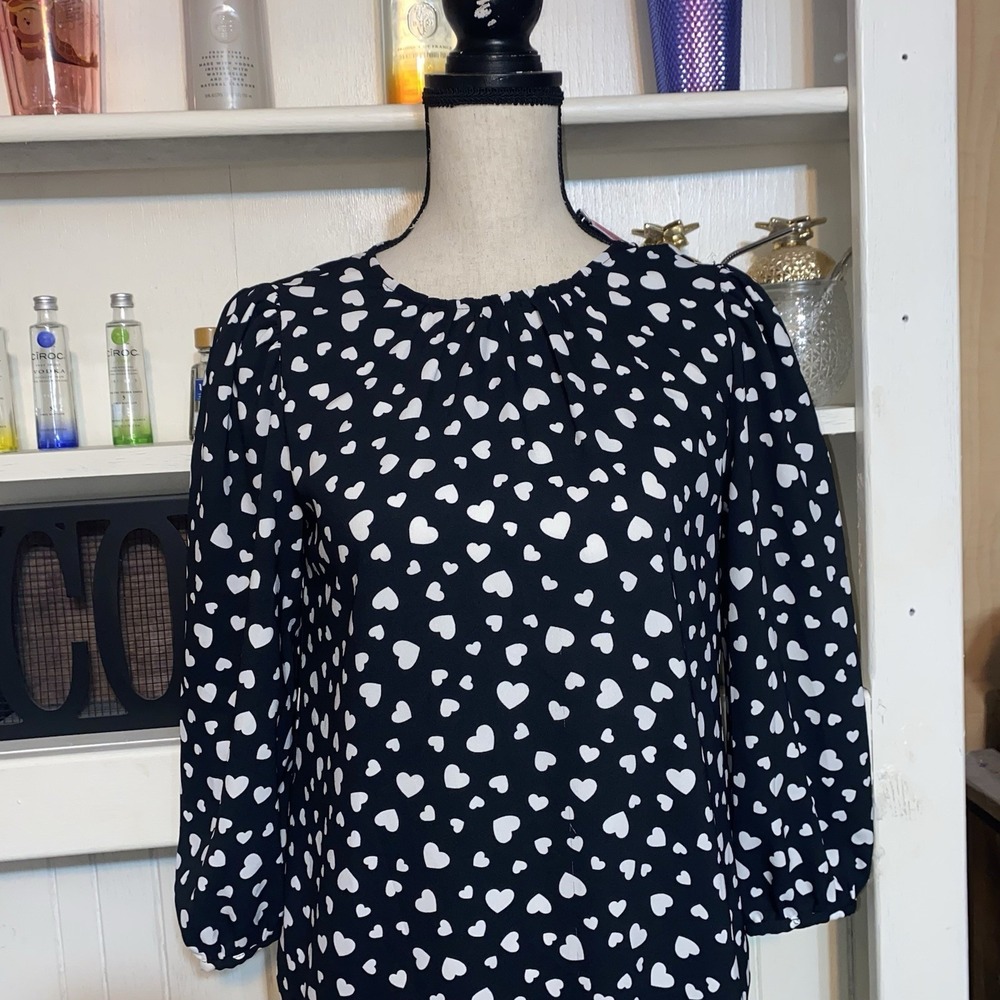 Kate Spade Black Heart Print Shift Dress XS
